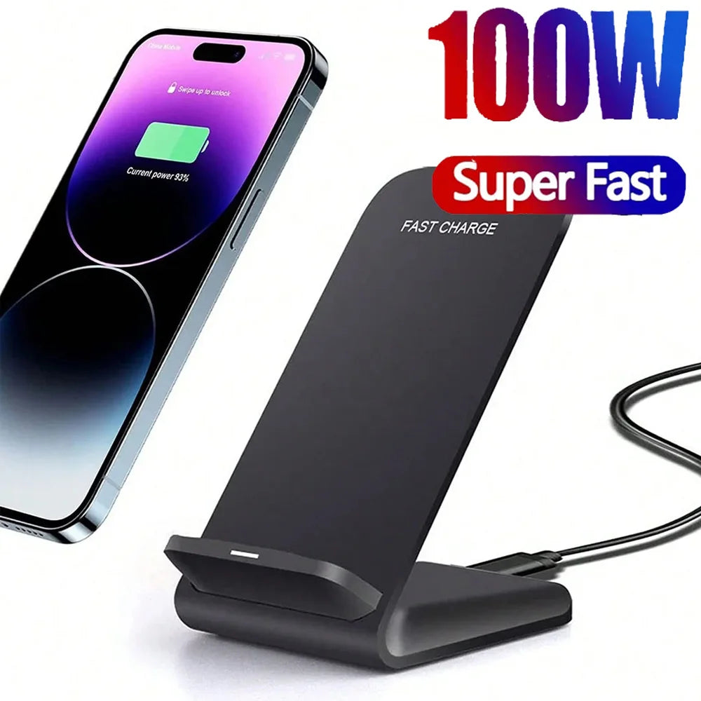 100W new Wireless Charger Stand Pad for iPhone 15 14 13 12 16 Pro Max XR 8 Samsung