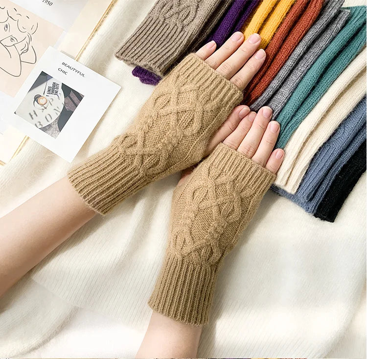 Half Finger Gloves for Women Winter Soft Warm Wool Knitting Arm Gloves Soft Warm Half Finger Handschoenen Unisex Mitten Guantes