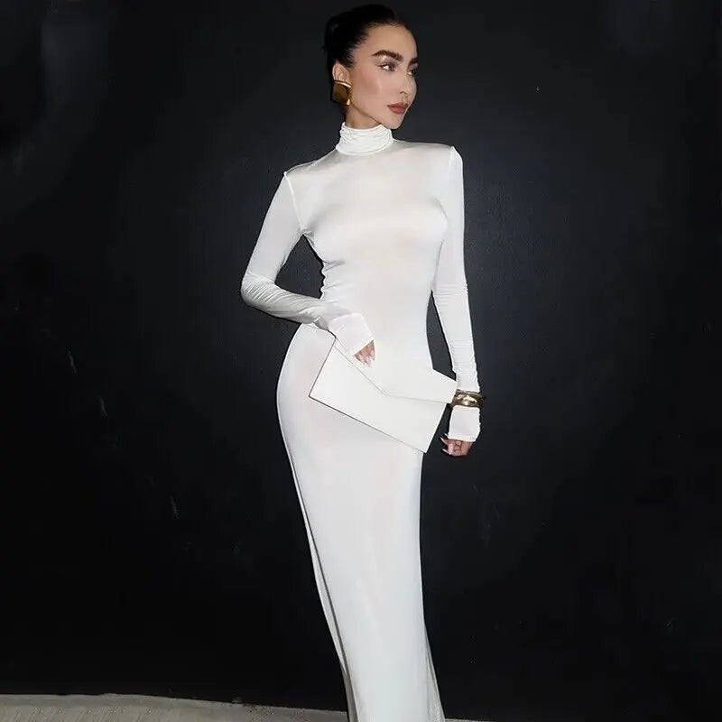 Long Sleeve Maxi Dress For Women Winter New Sexy Long Dress Femme Fashion Floor-length Dress