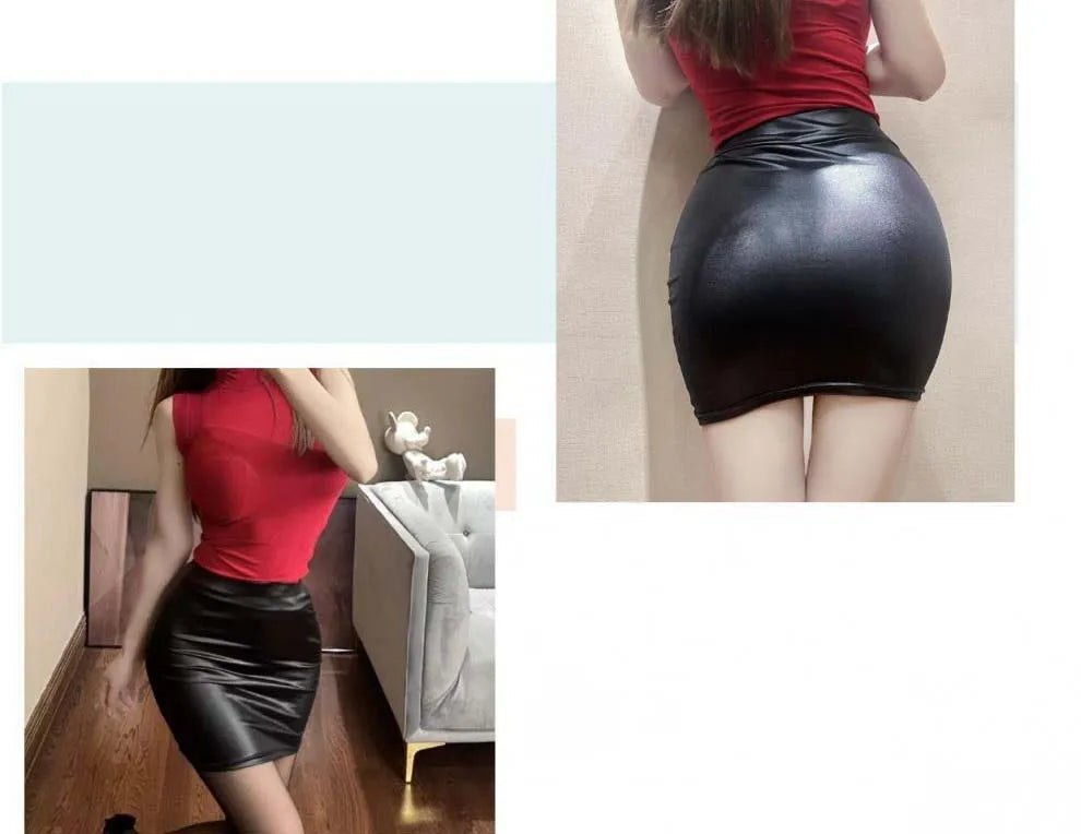 Leather Pencil Mini Skirt High Waist Sexy Fashion Korean Short Skirts Women Wholesale Summer Sweet