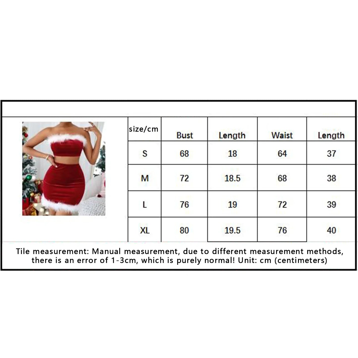 Women's Christmas Skirt Sets Red Tube Tops + Bodycon Mini Skirt