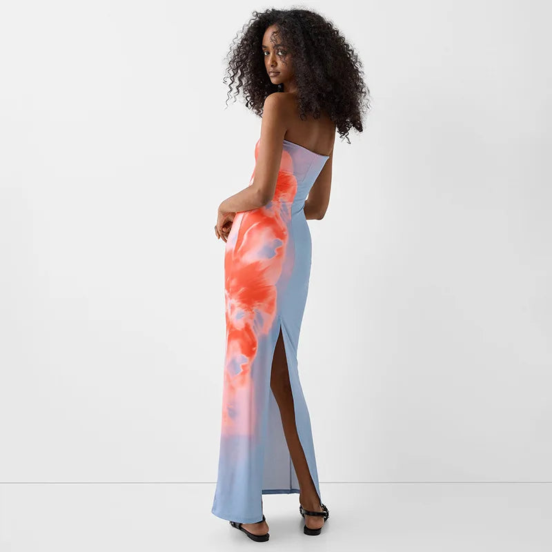 Sexy Strapless Print Tube Maxi Dress