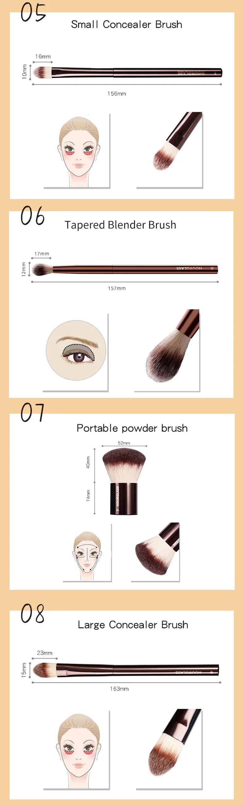 Hourglass Makeup Brushes Powder Foundation Concealer Blusher Bronzer