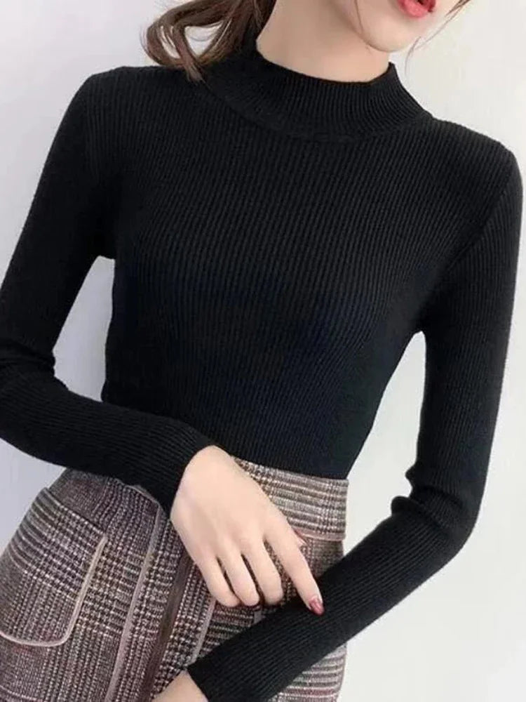 Autumn Women Sweater Vintage Basic Solid