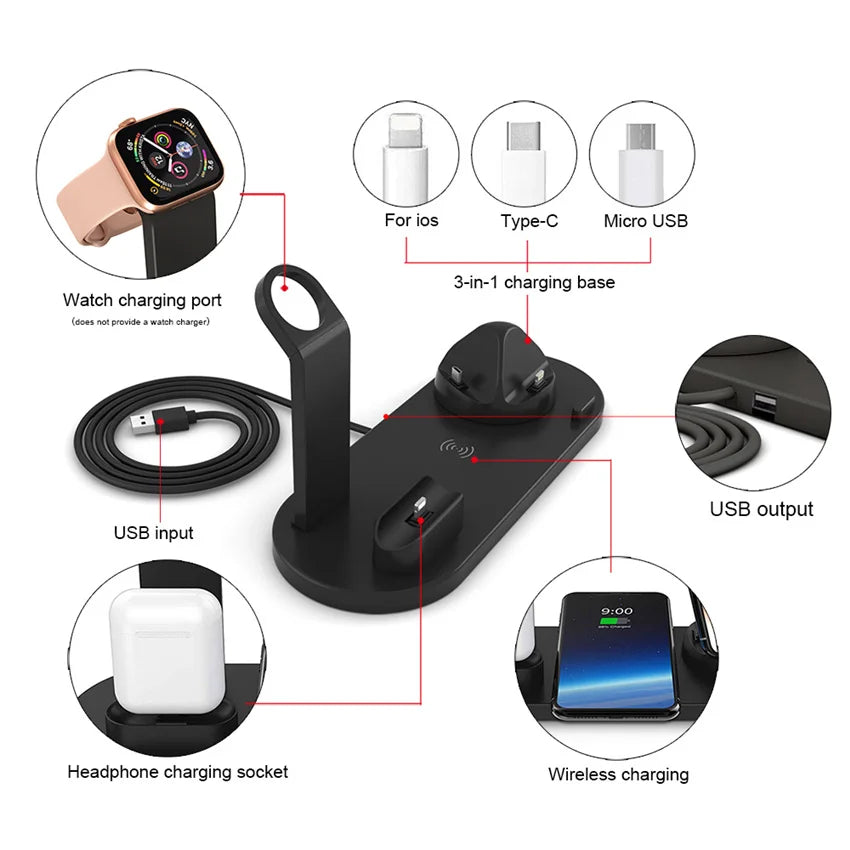 30W 7 in 1 Wireless Charger Stand Pad For iPhone 14 13 12 Pro Max Apple Watch Airpods