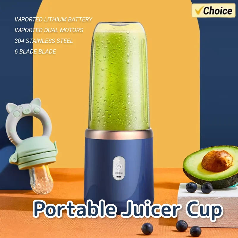 portable juicer with 2 cups, USB rechargeable mini blender, fresh juicer cup