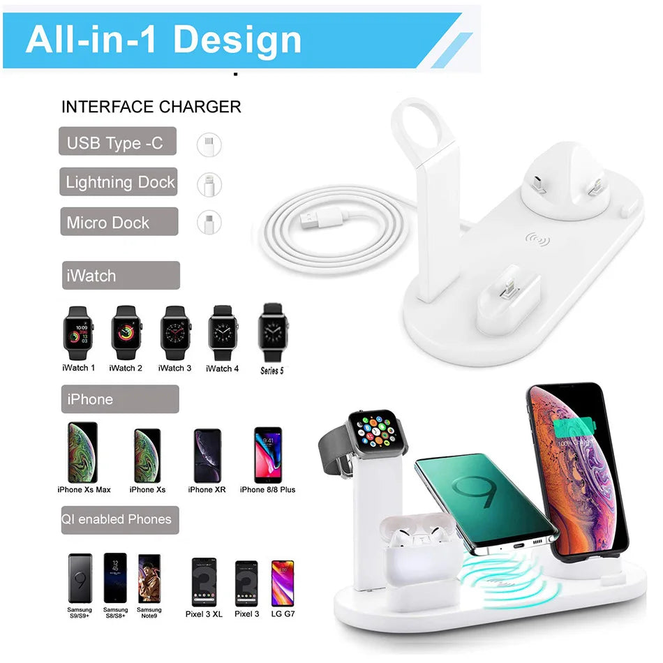 30W 7 in 1 Wireless Charger Stand Pad For iPhone 14 13 12 Pro Max Apple Watch Airpods