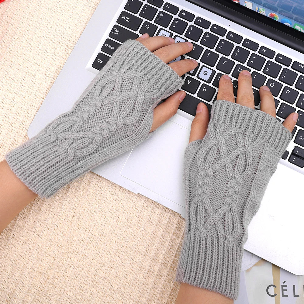 Half Finger Gloves for Women Winter Soft Warm Wool Knitting Arm Gloves Soft Warm Half Finger Handschoenen Unisex Mitten Guantes