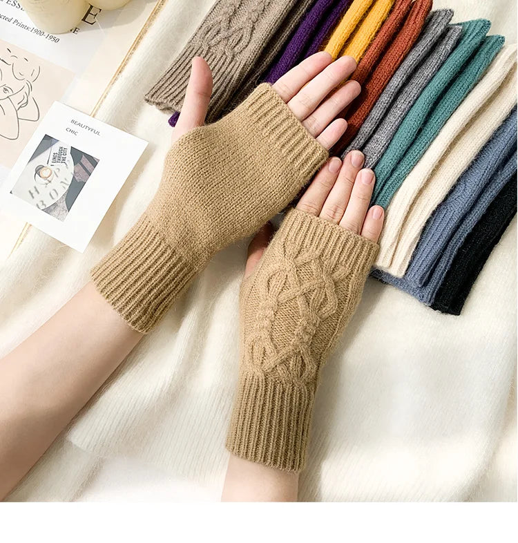 Half Finger Gloves for Women Winter Soft Warm Wool Knitting Arm Gloves Soft Warm Half Finger Handschoenen Unisex Mitten Guantes