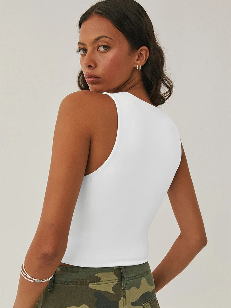 Sleeveless Tight Bottomed Shirt With Round Neck Racerback Top