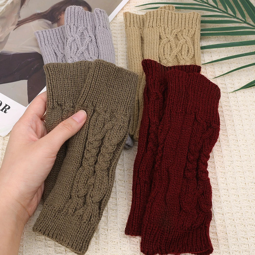 Half Finger Gloves for Women Winter Soft Warm Wool Knitting Arm Gloves Soft Warm Half Finger Handschoenen Unisex Mitten Guantes