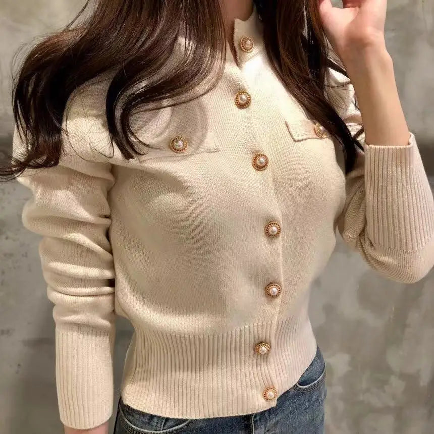 Small fragrant style knitted cardigan jacket for women 2024 autumn and winter new retro short slim slim sweater long-sleeved top