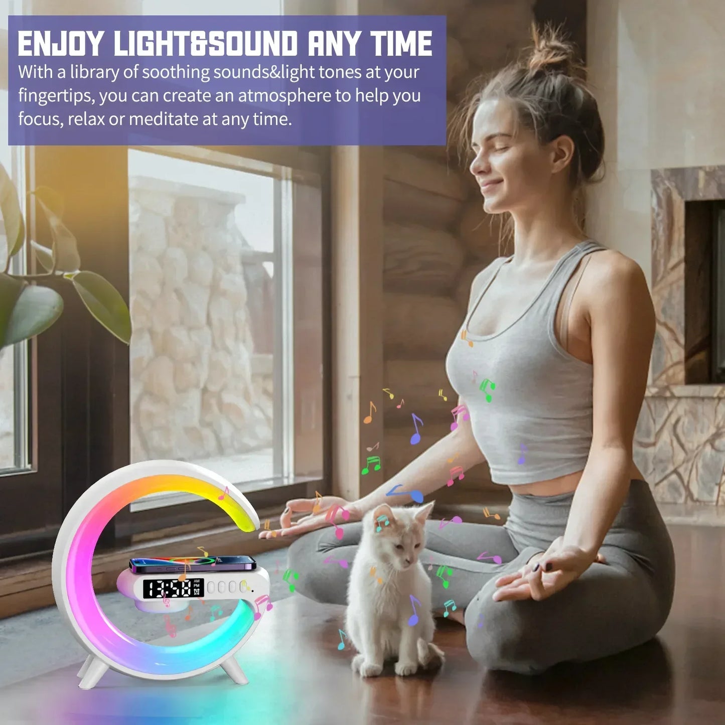 Multifunction Wireless Charger Stand Pad RGB Light Alarm Clock Speaker For iPhone Samsung