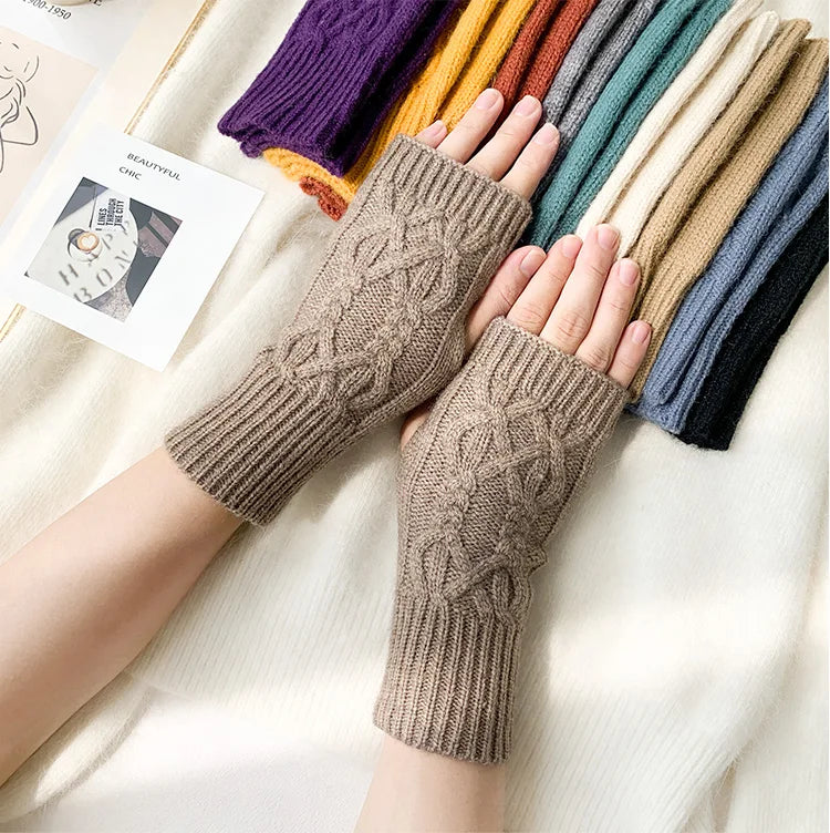 Half Finger Gloves for Women Winter Soft Warm Wool Knitting Arm Gloves Soft Warm Half Finger Handschoenen Unisex Mitten Guantes