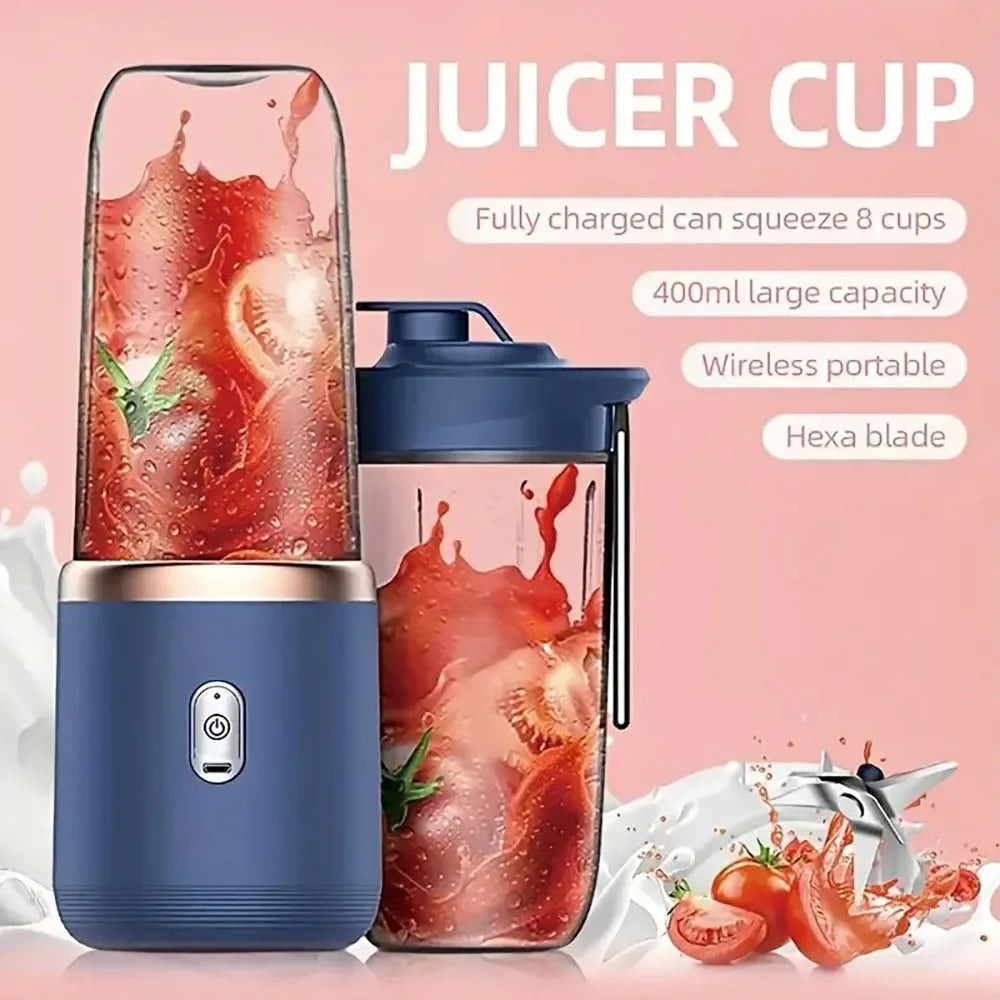 portable juicer with 2 cups, USB rechargeable mini blender, fresh juicer cup