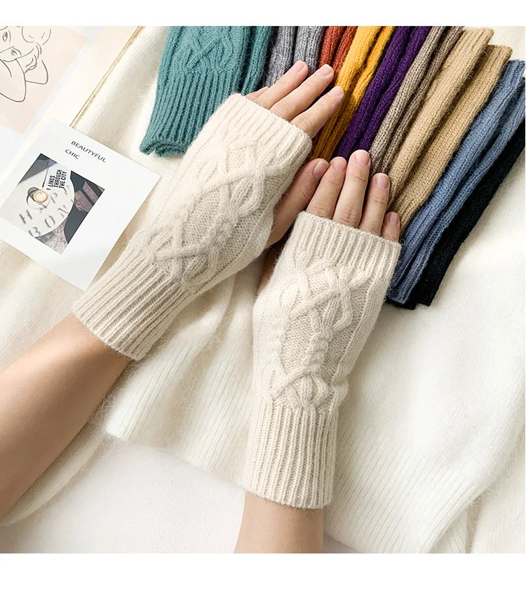 Half Finger Gloves for Women Winter Soft Warm Wool Knitting Arm Gloves Soft Warm Half Finger Handschoenen Unisex Mitten Guantes