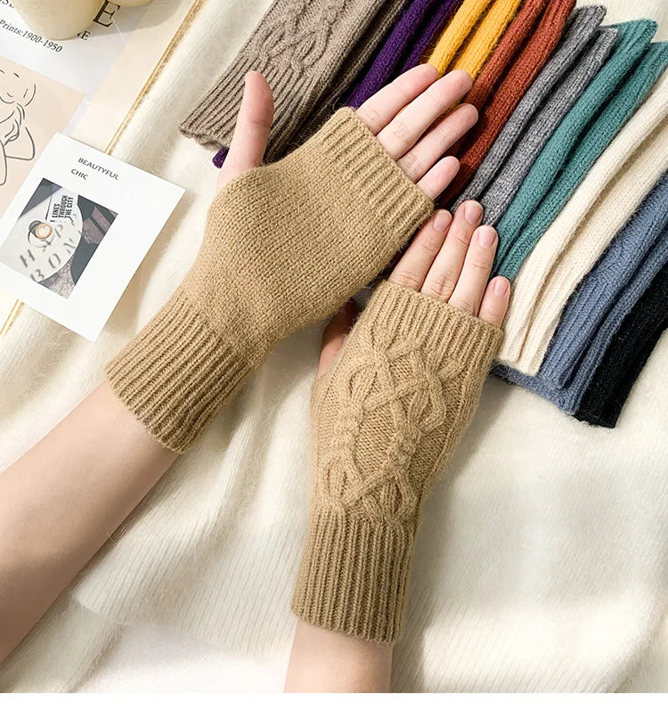 Half Finger Gloves for Women Winter Soft Warm Wool Knitting Arm Gloves Soft Warm Half Finger Handschoenen Unisex Mitten Guantes