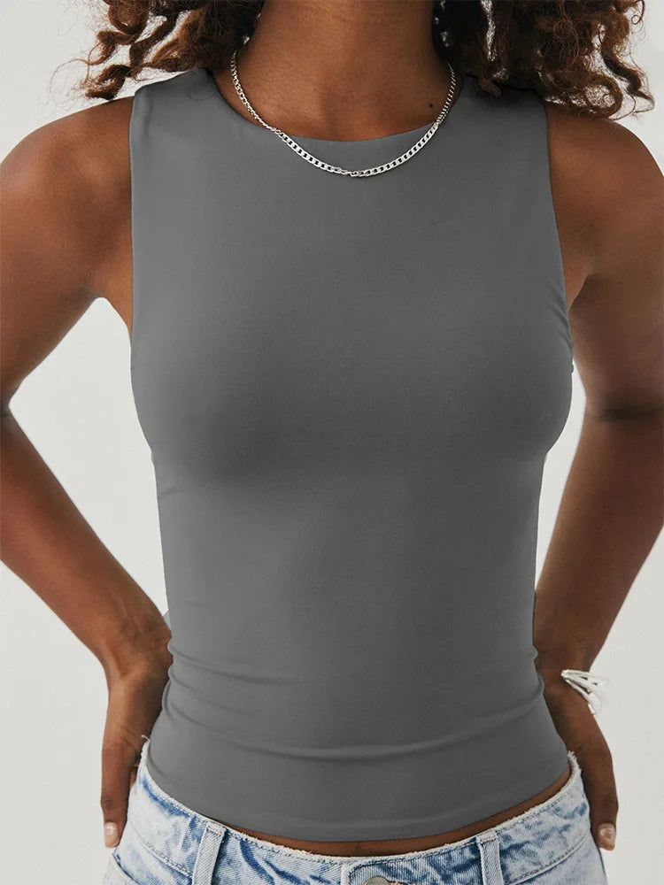 Sleeveless Tight Bottomed Shirt With Round Neck Racerback Top