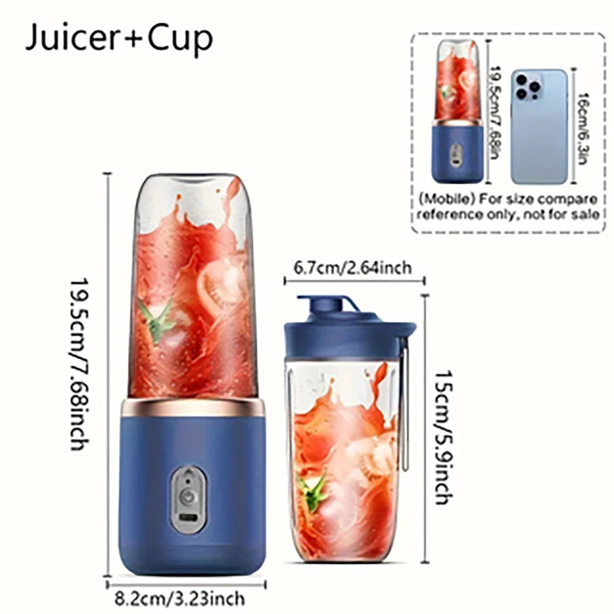 portable juicer with 2 cups, USB rechargeable mini blender, fresh juicer cup