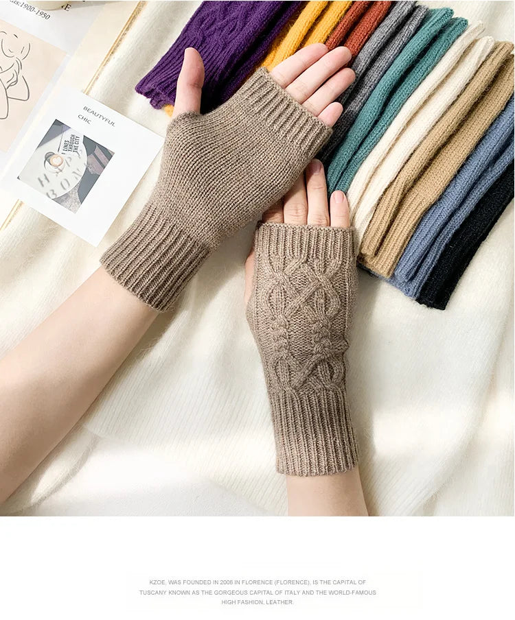 Half Finger Gloves for Women Winter Soft Warm Wool Knitting Arm Gloves Soft Warm Half Finger Handschoenen Unisex Mitten Guantes