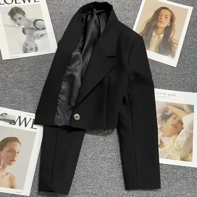 Black Cropped Blazers Woman Coat